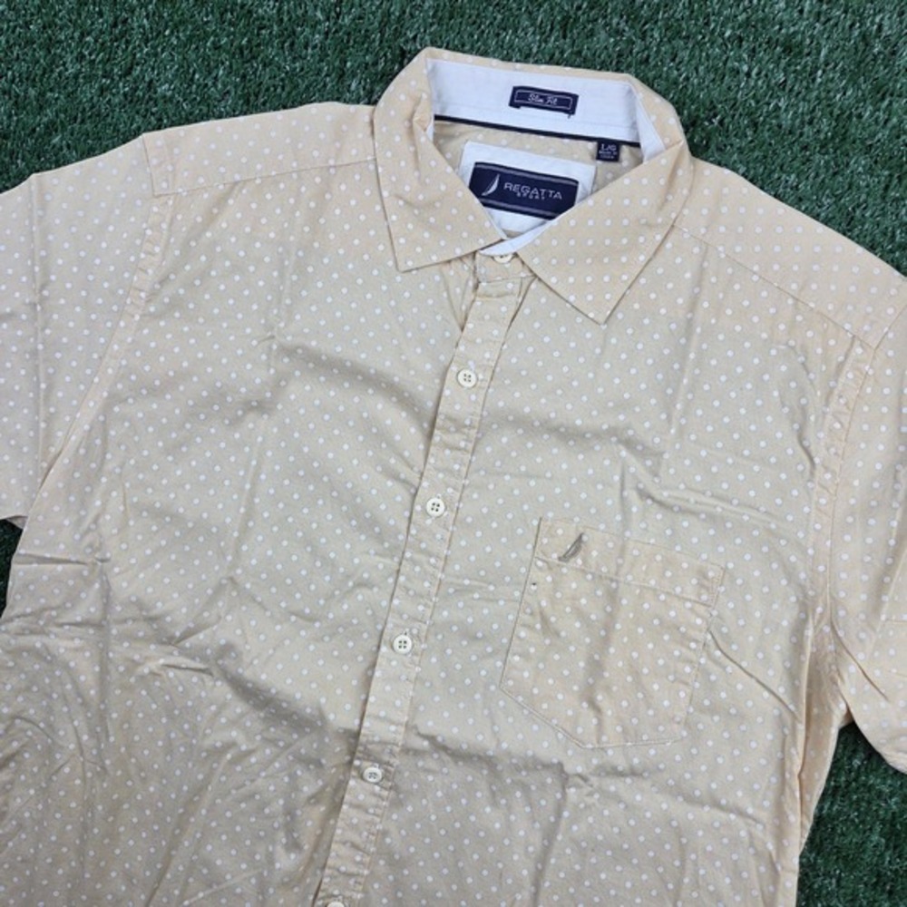 Regatta Sport Mens Slim Fit Short Sleeve Polka Dot Button‎ Down Shirt Tan Large